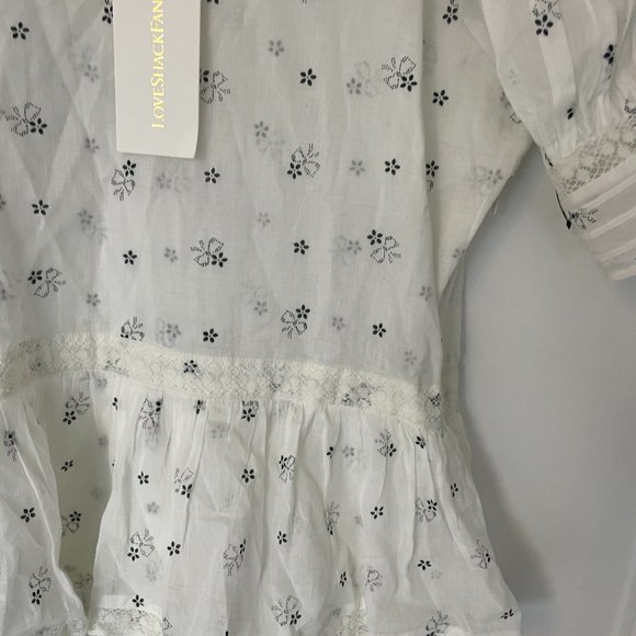 LoveShackFancy Azura Mini Dress White Deep V-neck Puff Sleeves Ruffled Skirt - Picture 9 of 13